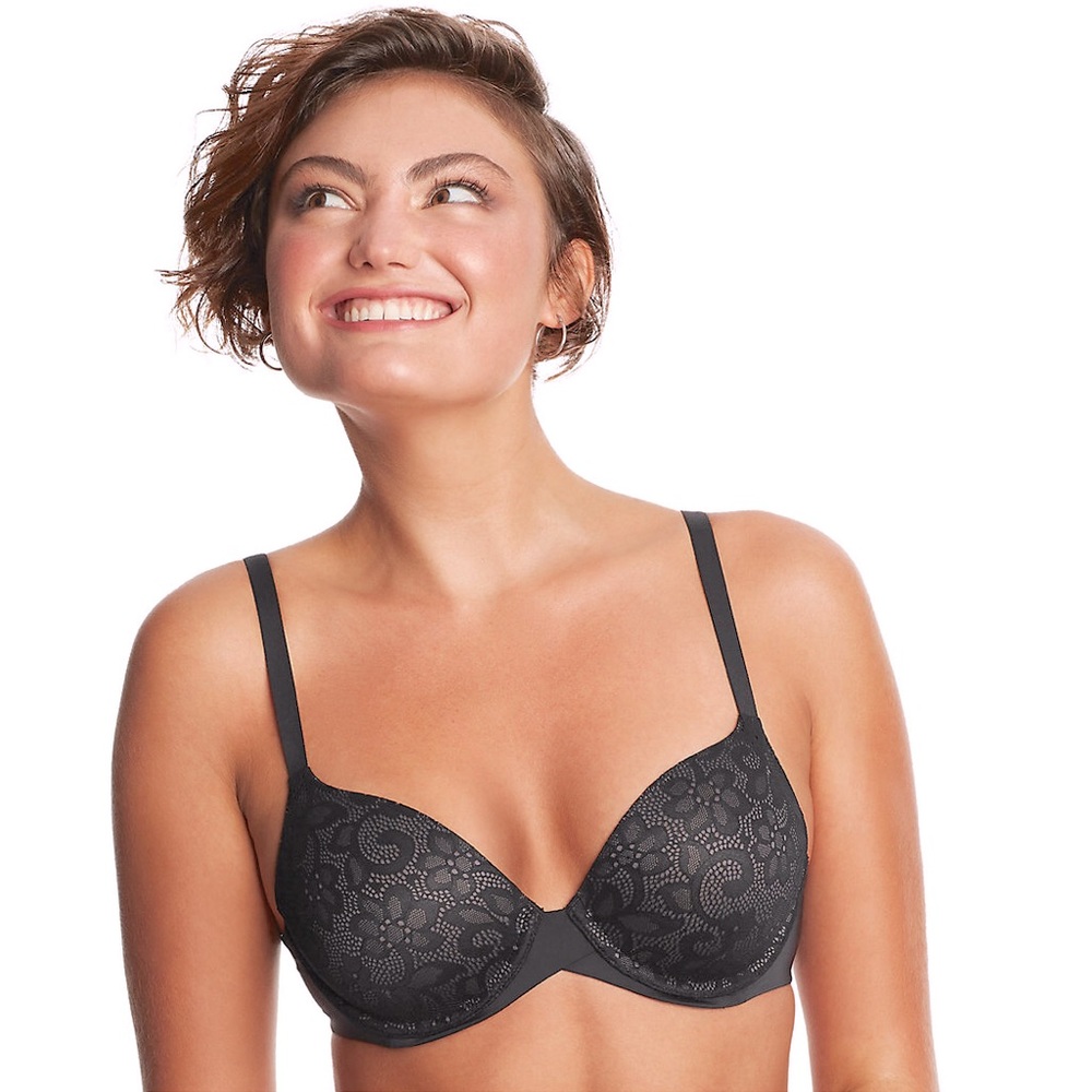 Maidenform 40D T-shirt Bra - underwire - Black & Grey Floral Lace - convertible